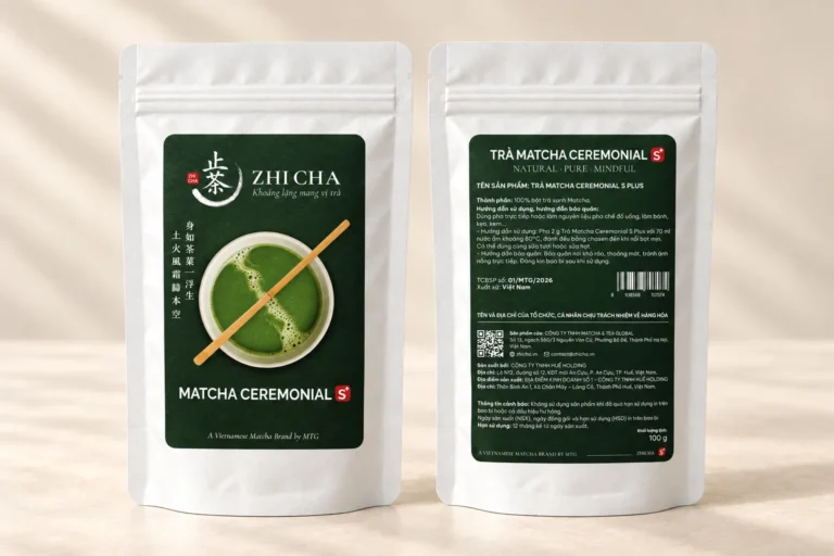 Túi Trà Matcha Ceremonial S Plus, mặt trước và mặt sau