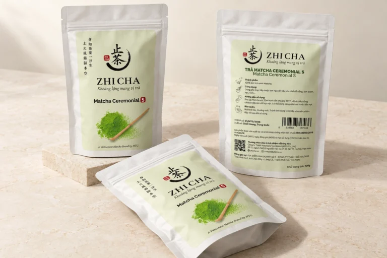 Ba túi Trà Matcha Ceremonial S trên bàn đá